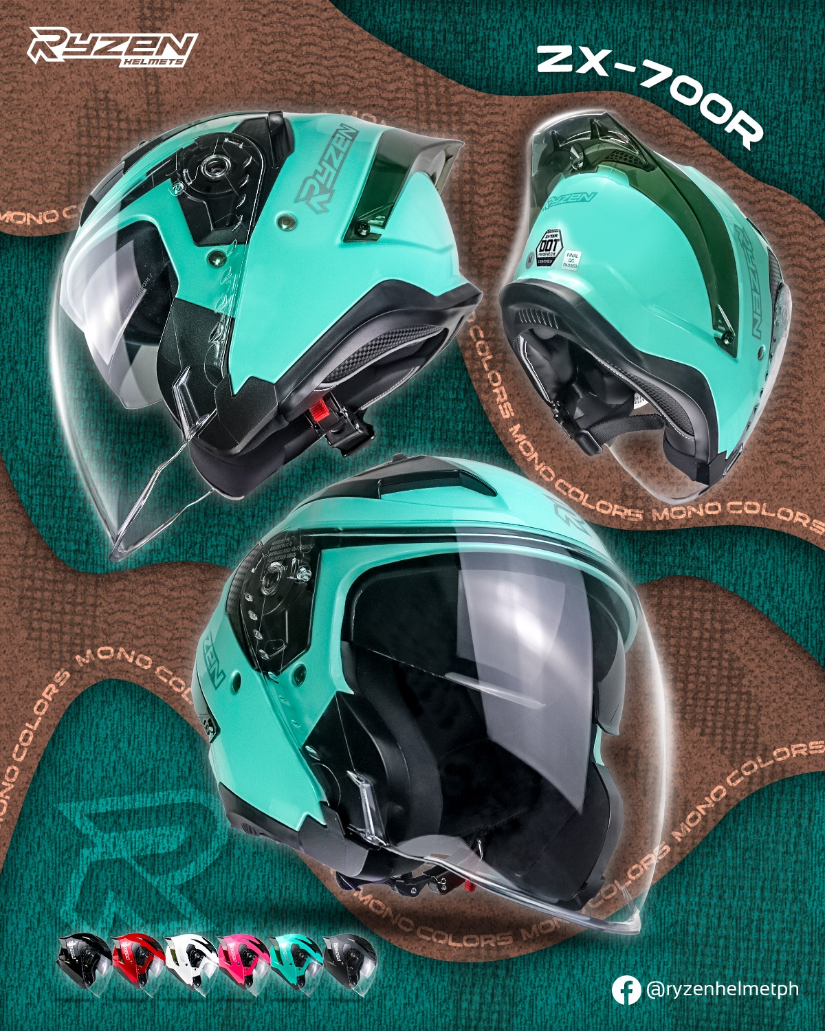 RYZEN ZX-700R PLAIN HALF FACE DUAL VISOR HELMET (CLEAR LENS