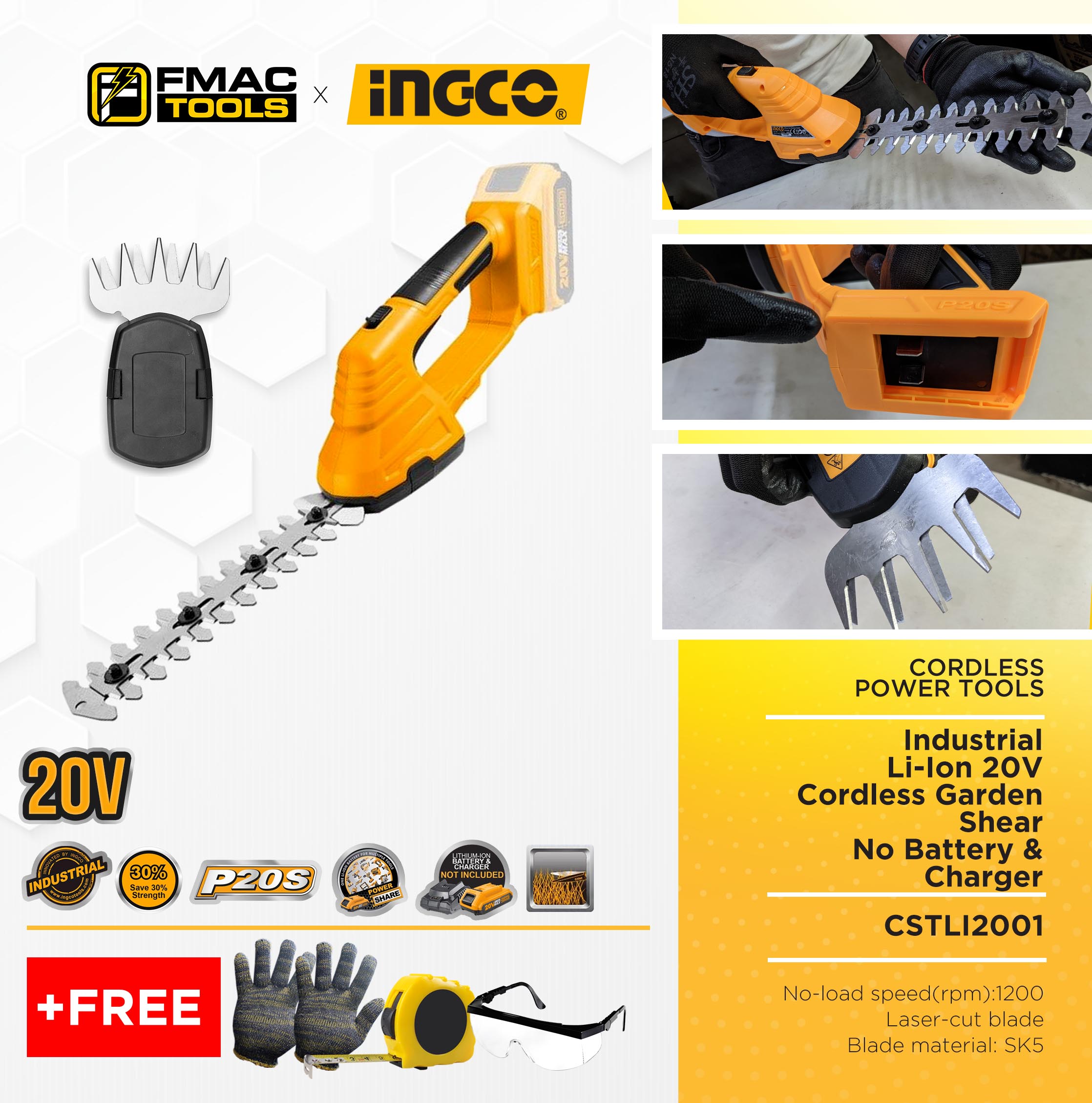 Ingco Li Ion 20v Cordless Garden Shear Cstli2001 No Battery And Charger Freebies Fmac Tools