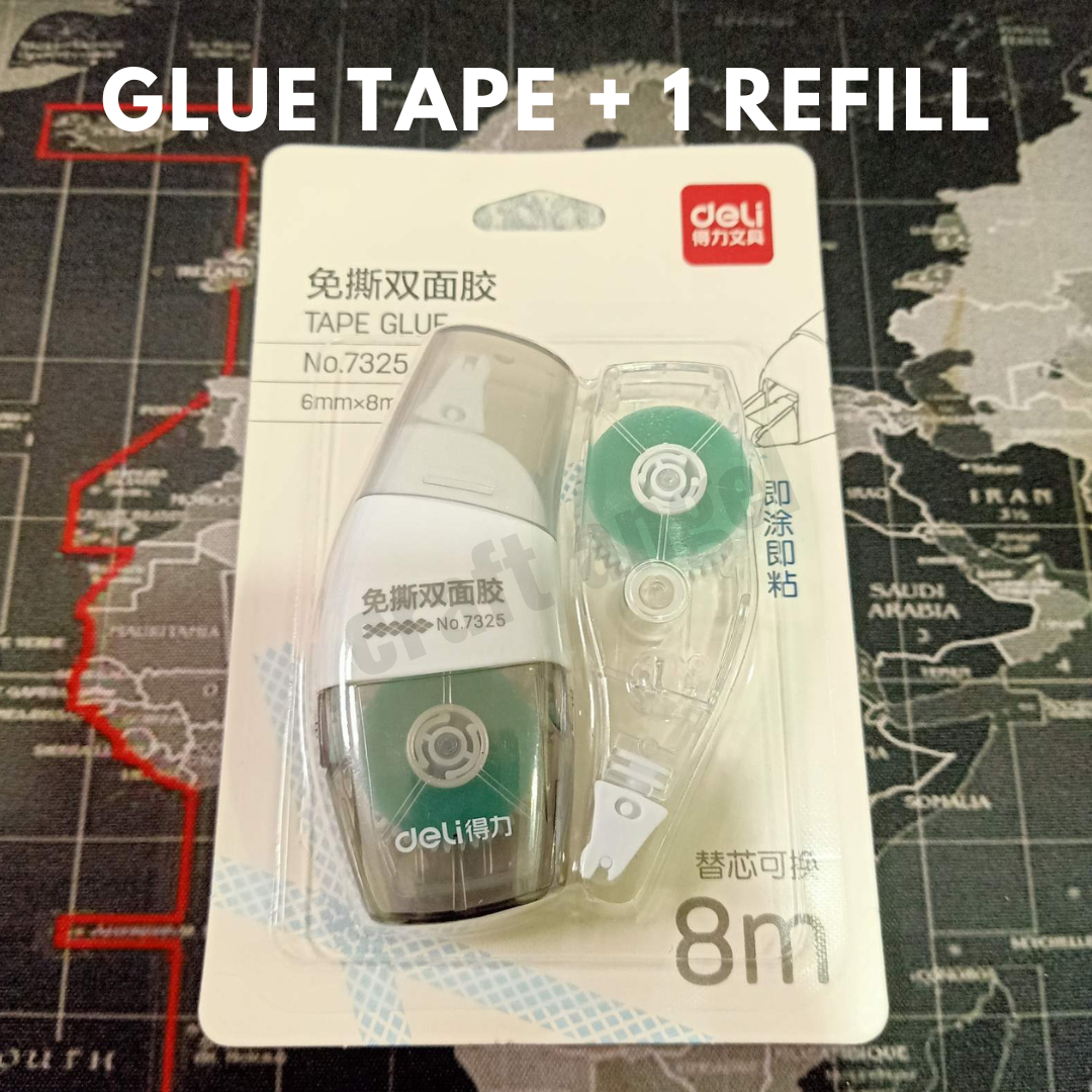 Deli 1 Set Double-sided Tape Glue With Refill Random Color 8m Office School  Stationery 7325