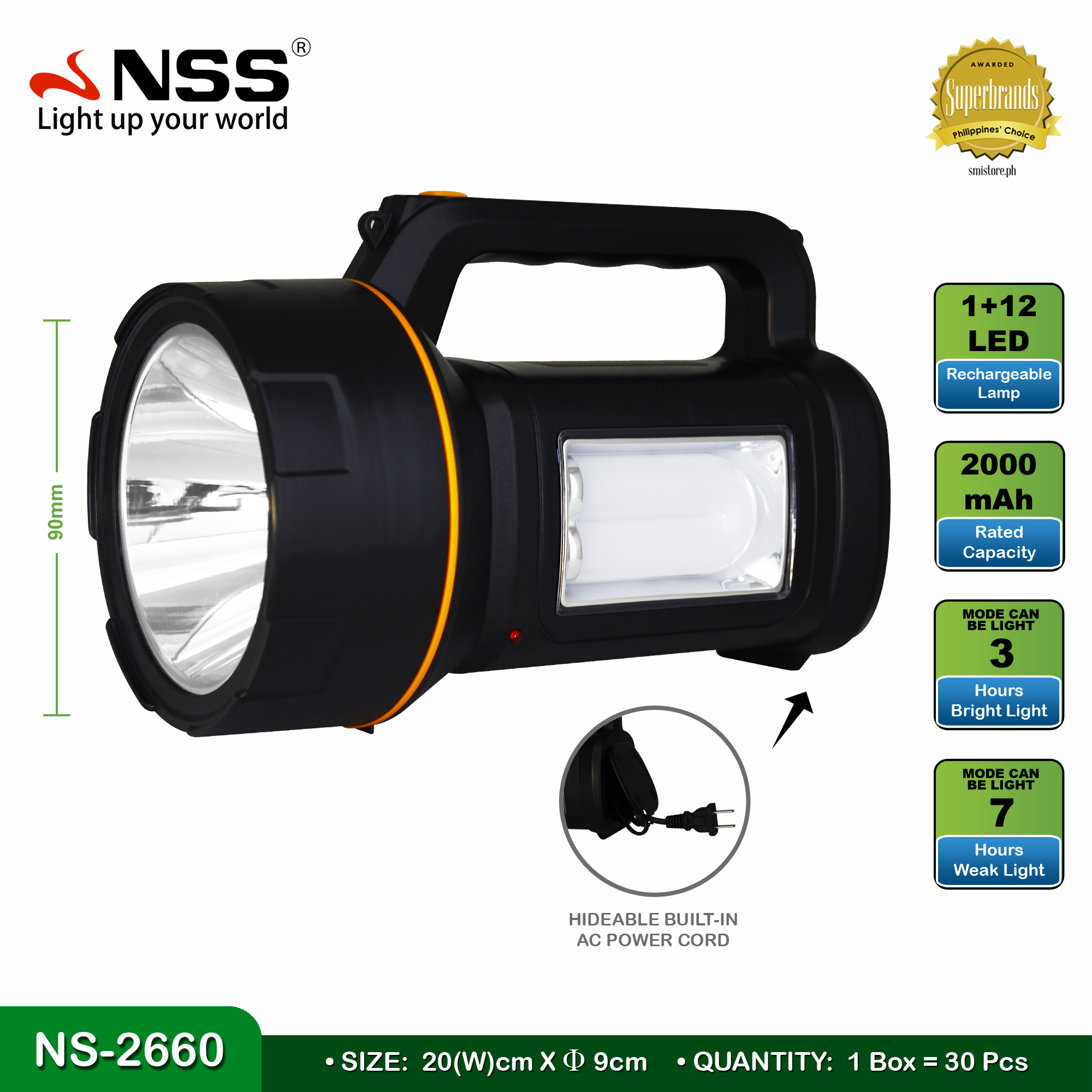 NSS Rechargeable Emergency Flashlight NS2660 Lazada PH