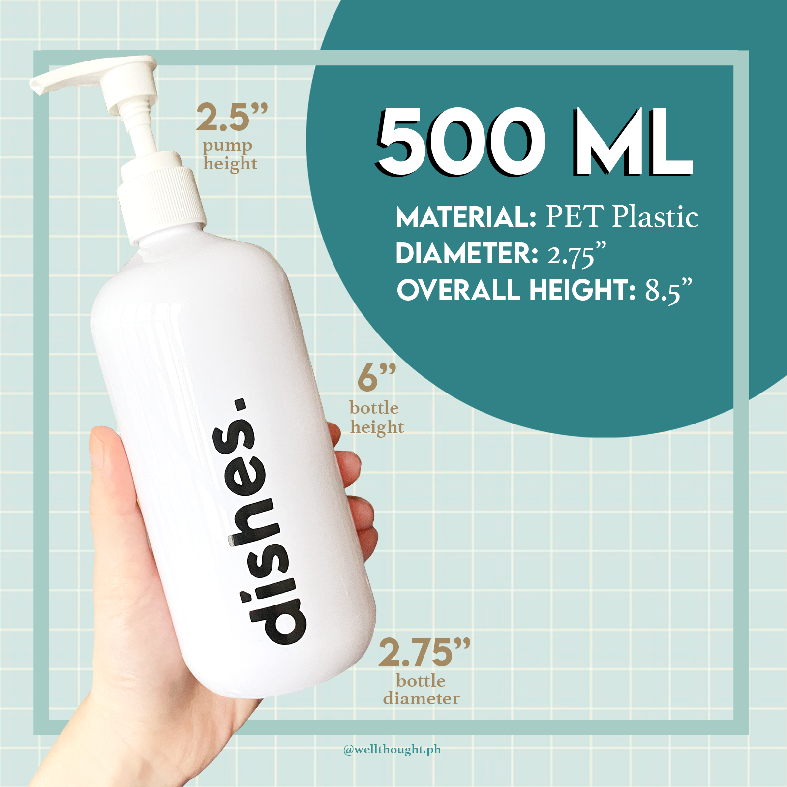 500ml Minimalist Hand Soap/ Dish Soap White Plastic Pump Bottle with  Waterproof Label