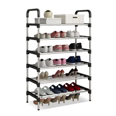 EIDERFINCH VN-6 Multi-Layer Stainless Steel 6 layer Stackable Shoe rack (Black)
