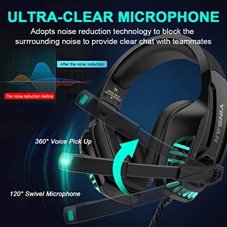 YINSAN Gaming Headset for PS4, Xbox One Headset with Mic Surround Stereo  Gaming Headphones with LED Light, Compatible with Nintendo Switch PS5 Xbox  Series X/S PC (USB Extension Cable Included), Blue 