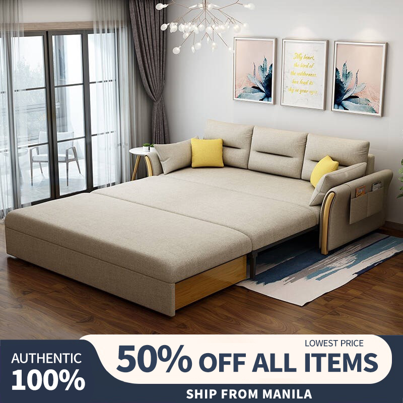 Benbo Multifunctional folding fabric sofa bed solid wood pushpull sofa