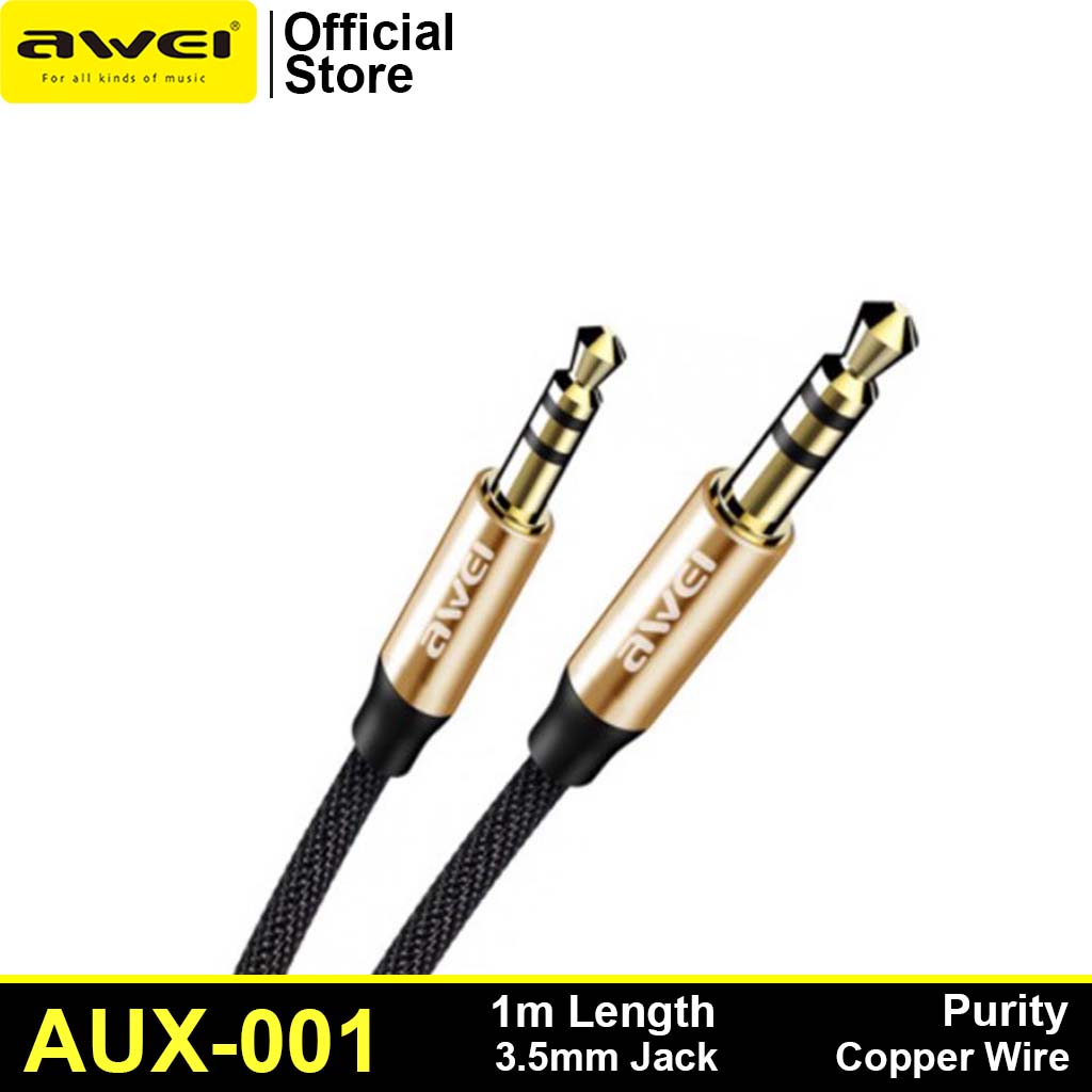 Awei AUX001 Auxiliary Audio Cable 3.5mm Nylon Wire Audio AUX Cable Flexible and Durable High