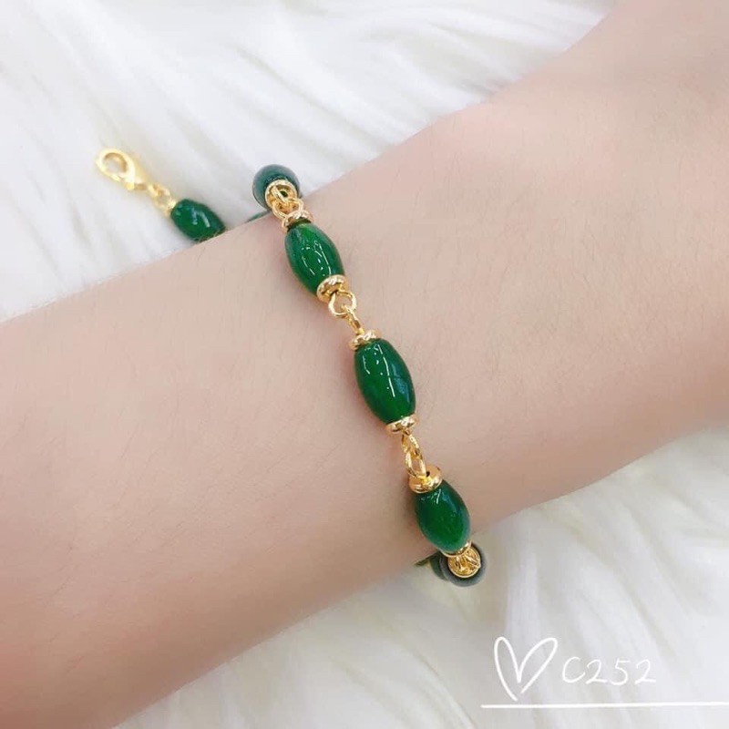 In sweet Thailand gold 10k Corales jade stones bracelet Do not fade THA ...