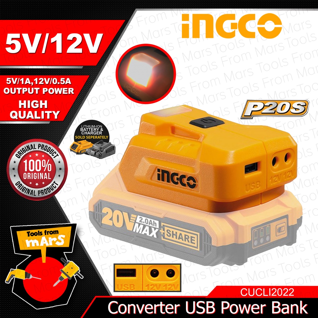 INGCO LIION Lithium Ion USB A Charger Power Bank 20V CUCLI2022 BARE