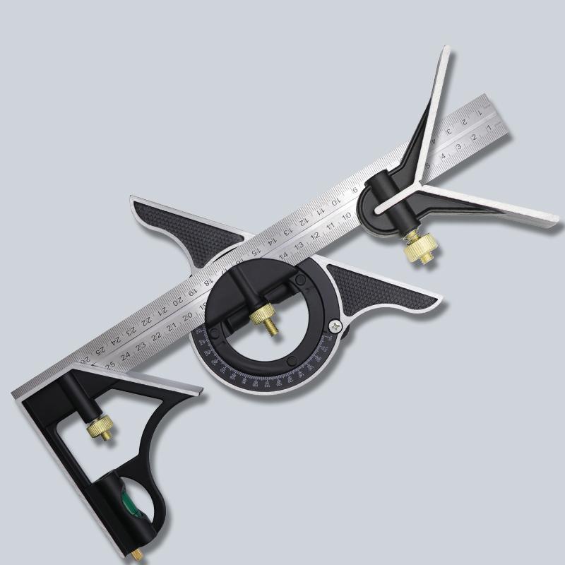 Dụng cụ thợ mộc chuyên nghiệp 300mm, thước góc vuông kết hợp thước đo góc inox dụng cụ đo đa năng