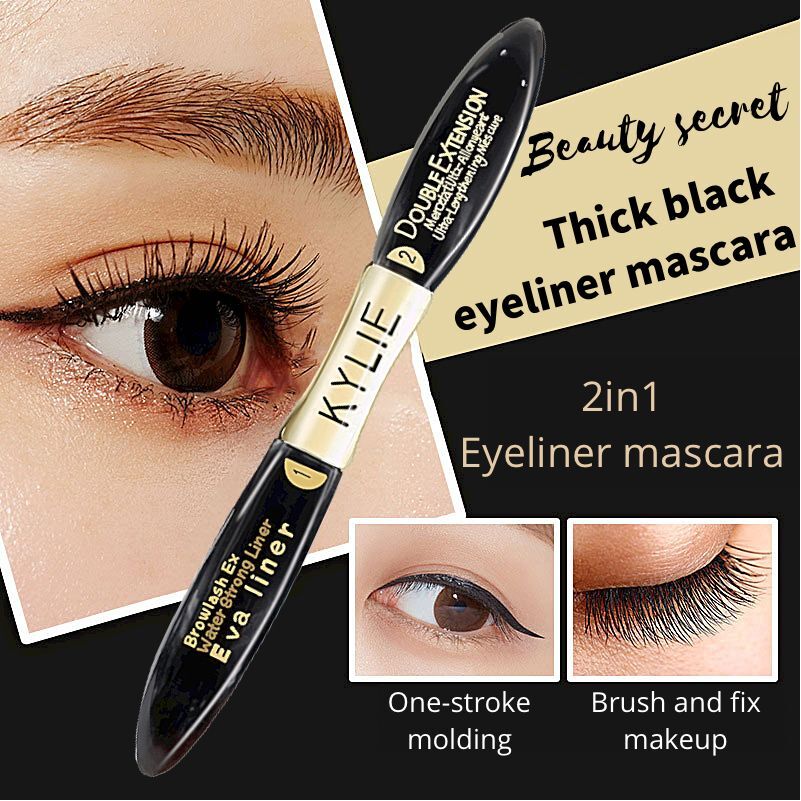2 IN 1 Waterproof Thick and Curling Mascara Eyeliner Mascara Fiber
