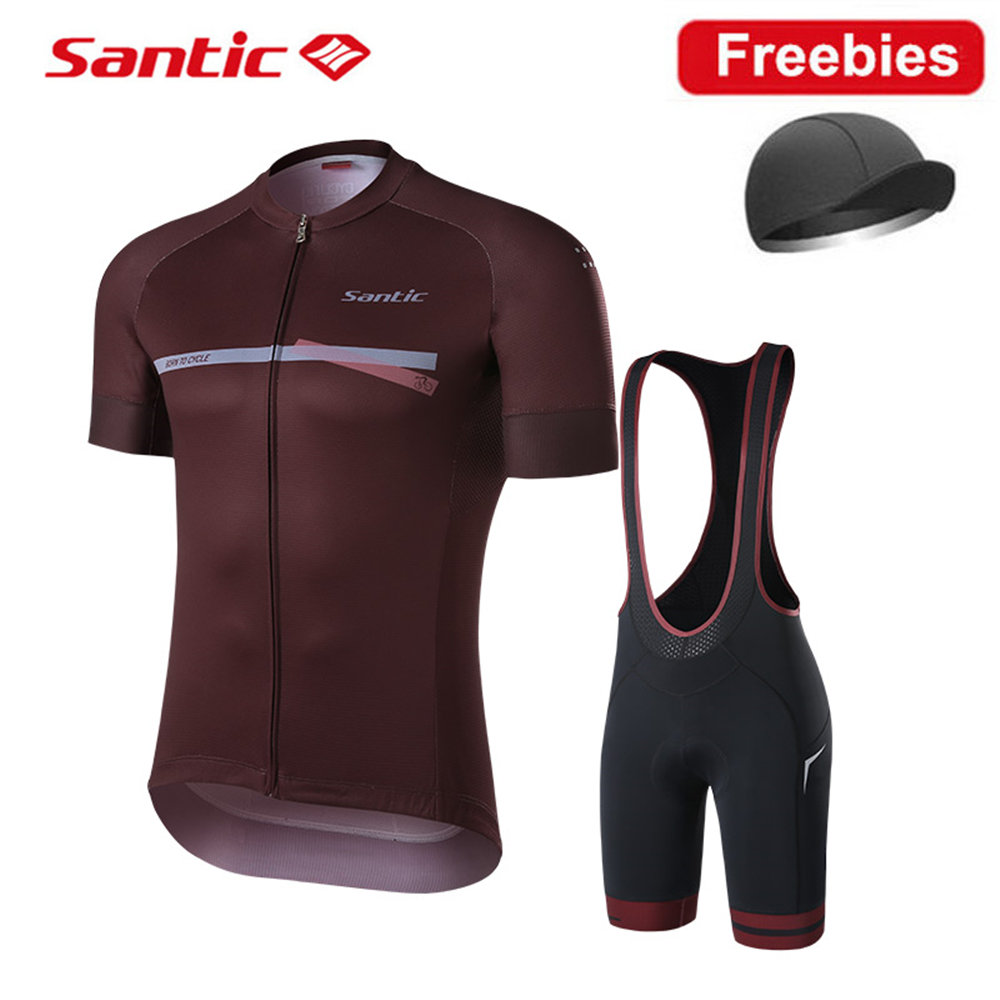 Santic Men's Cycling Jersey Set Bib Shorts 4D Padded Short Sleeve