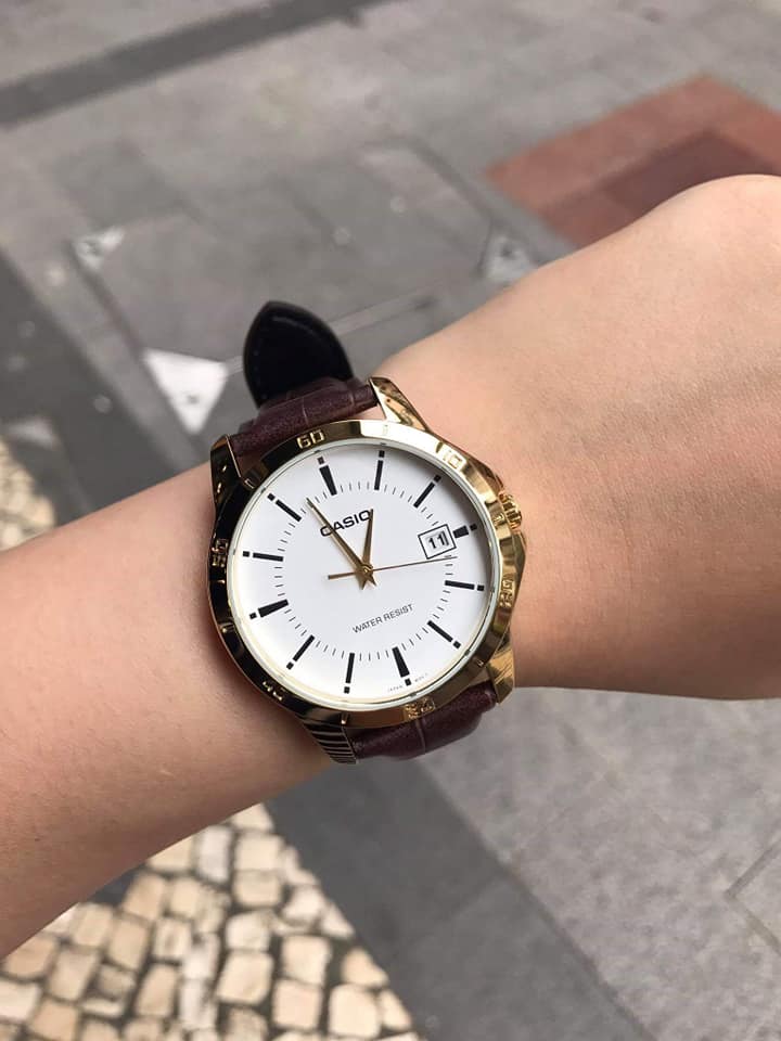 Casio MTPV004 Gold Case Brown Leather 