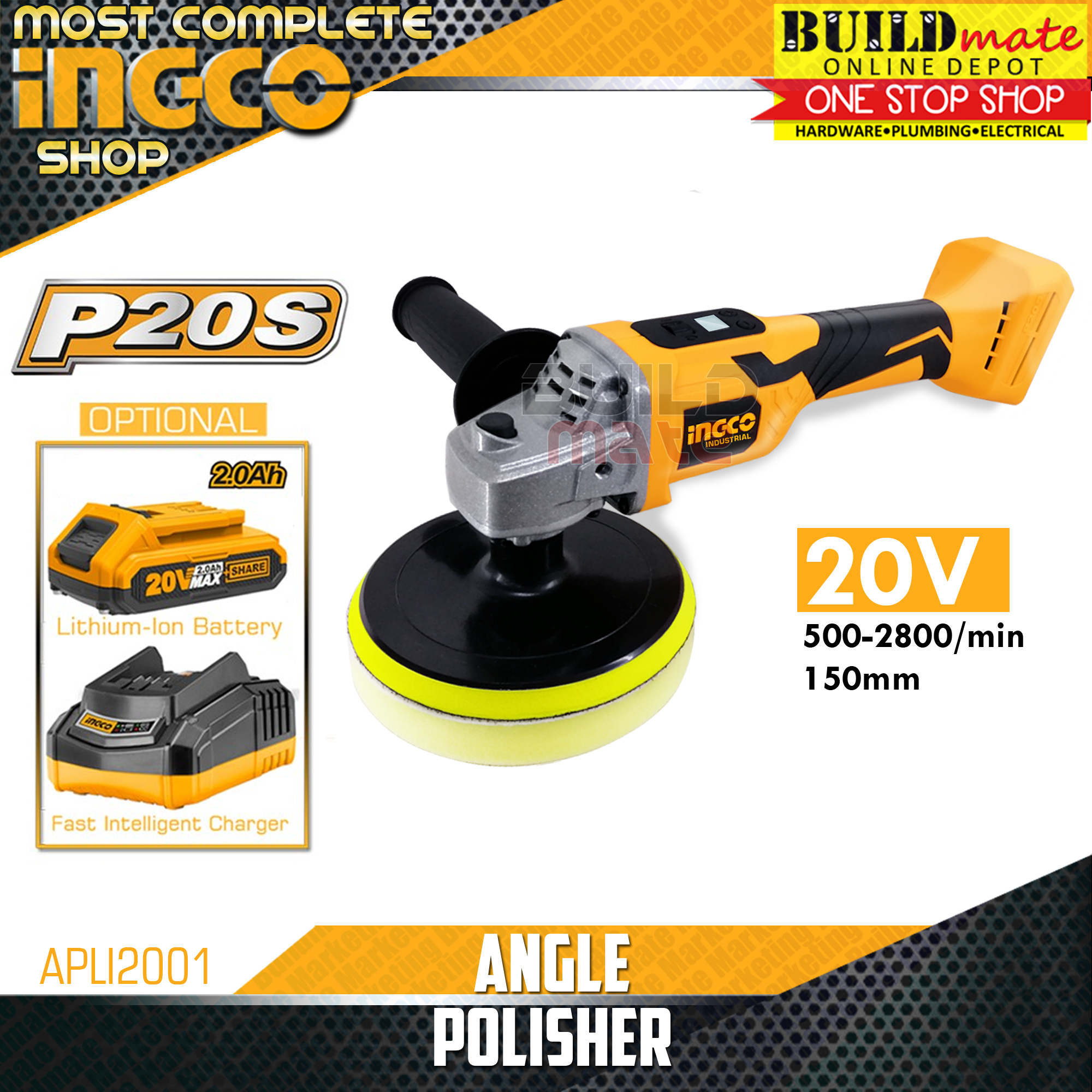 [BUNDLE] INGCO Cordless Variable Angle Polisher Buffing Machine 20V