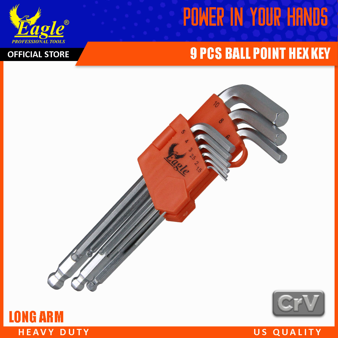 EAGLE 9 Pcs. Ball Point Hex Key Set Chrome Vanadium Steel Lazada PH