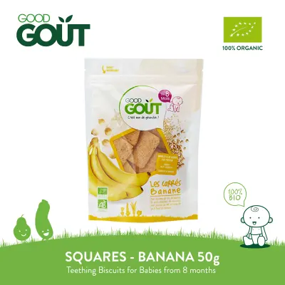 GOOD GOUT Squares Banana 50g (8 mos) Organic Teething Cereal Biscuits for Babies 8 months+ Gluten Free