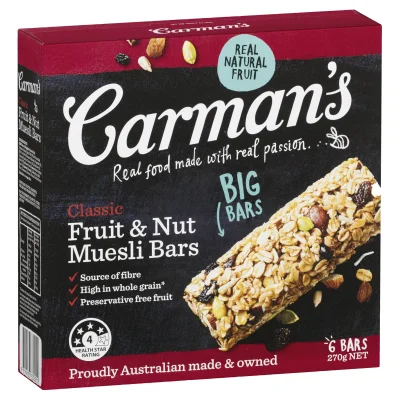 Carman's Classic Fruit and Nut Muesli Bars 6x45g
