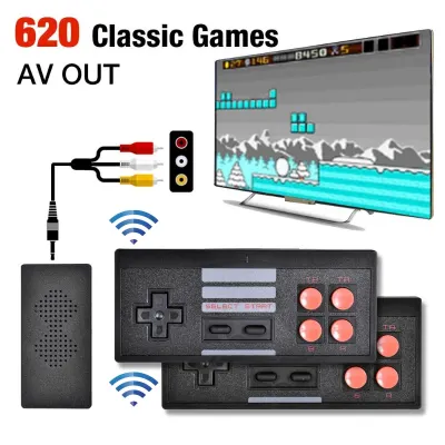 [Local Stock]Wireless USB Handheld TV Video Game Console Dual Controllers AV Output Built-in 620 Classic Retro Game Box