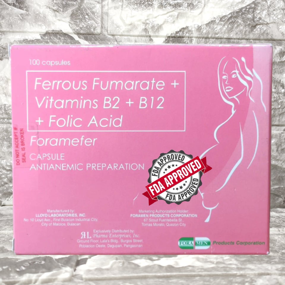 Foramefer Ferrous Fumarate Vitamin B2 B12 Folic Acid 100 Capsules Lazada Ph 6163