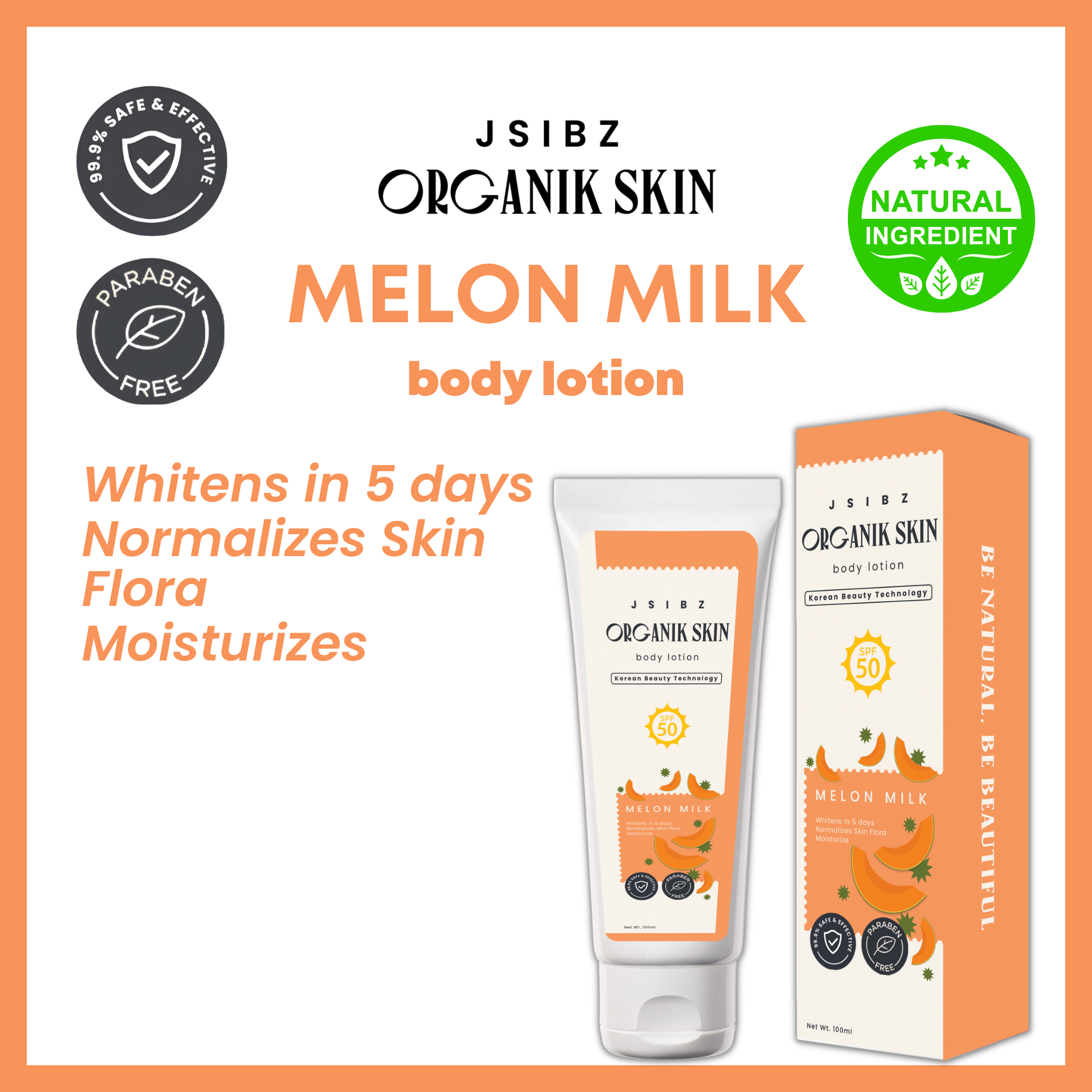 JSIBZ ORGANIK SKIN Melon Milk Body Lotion, SPF 50, Organic, Natural