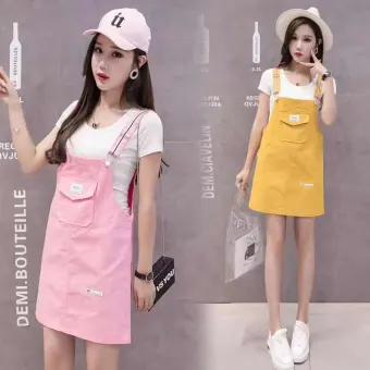 yellow overall skirt