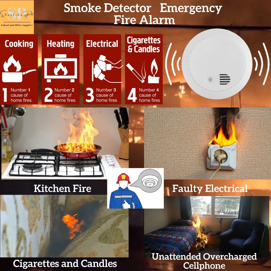 Shueboku Ph Smoke Detector Fire Alarm, 9V Battery Operated Smoke