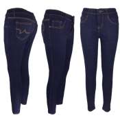 Stretchable navy blue skinny jeans with gold lining for Ladies
