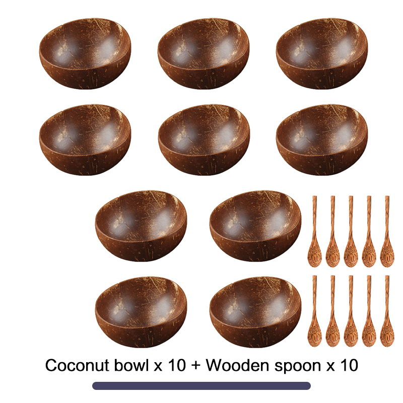 Coconut Bowl Set Spoon Fruit Salad Noodle Rice Bowl Wooden Handmade