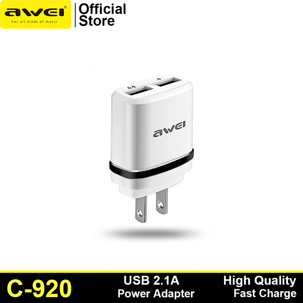 Awei C 920 Double USB Wall Charger Adapter 2.1A Output Fast Charge