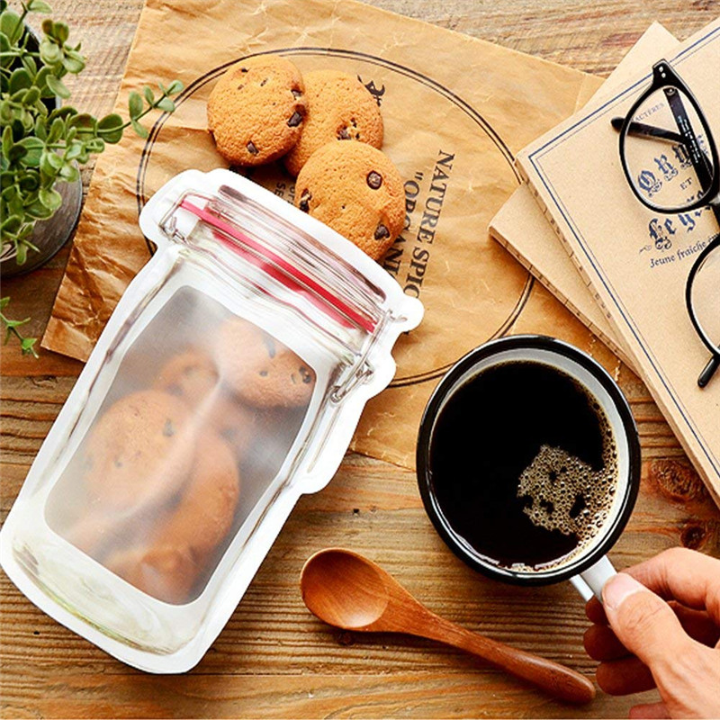 10/12pcs Mason Jar Túi Thức Ăn Hạt Kẹo Cookies Ziplock Túi Pe Waterproof Seal Bếp Fresh Xả Kho Organizer Bag