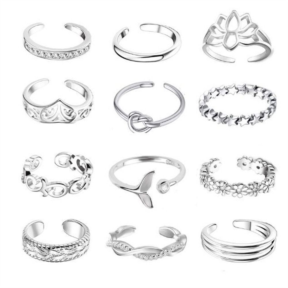 XINZCONG 12pcs/set Phụ nữ Điều chỉnh Mở Mùa hè Khớp Bộ nhẫn ngón chân Nhẫn đuôi Nhẫn đeo chân Nhẫn ngón tay
