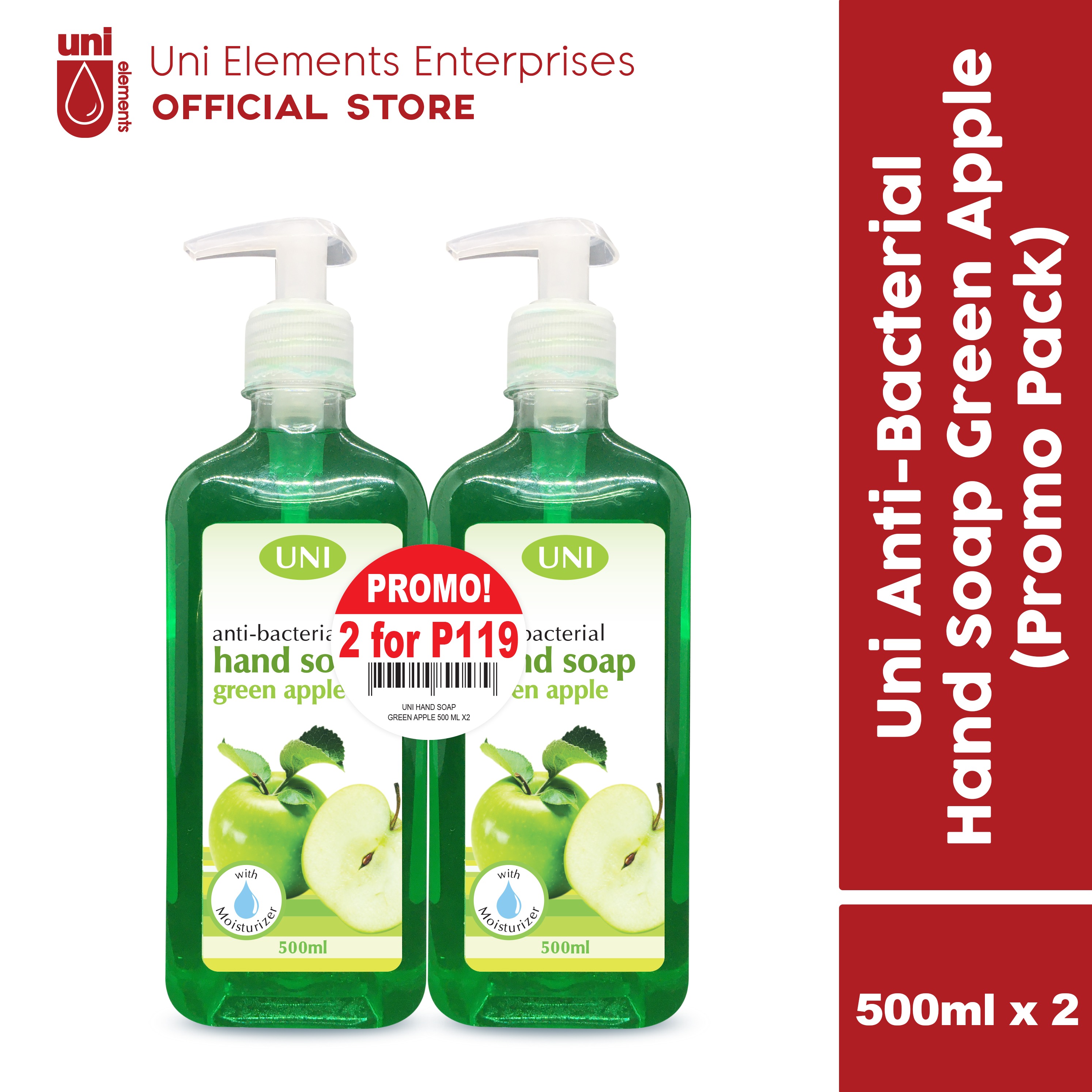 Uni AntiBacterial Hand Soap Green Apple 500ml x2 Lazada PH