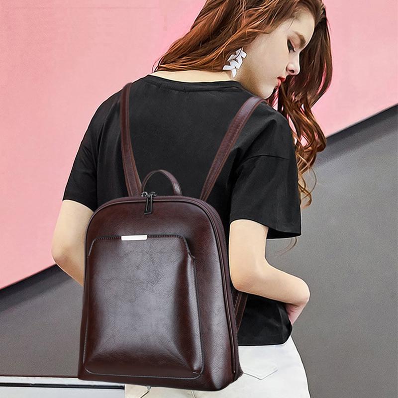 Vintage Backpack Female Leather Women's 