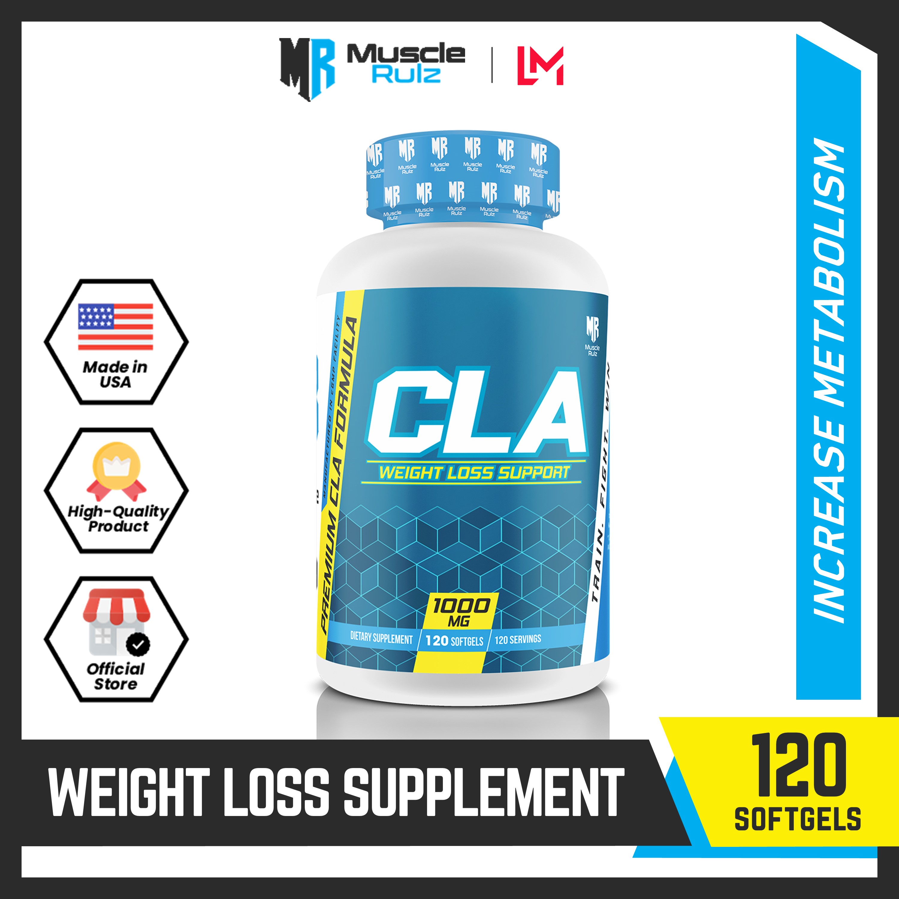 Muscle Rulz CLA 1000mg 120 Softgels Fat Burner Conjugated