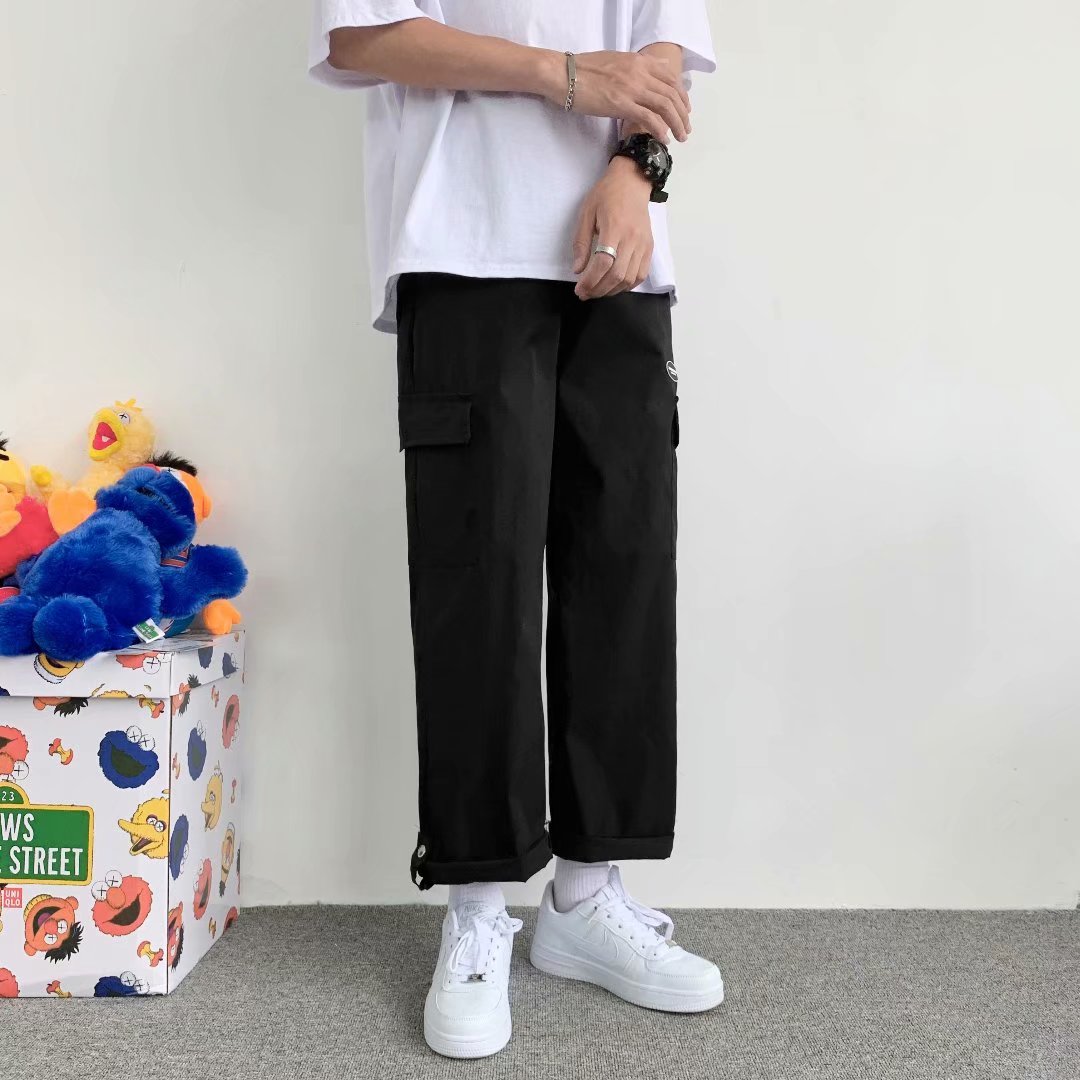 Pure cotton worker trousers Men's autumn new tide brand loose straight pants  Japanese trend trend ins -leg casual pants