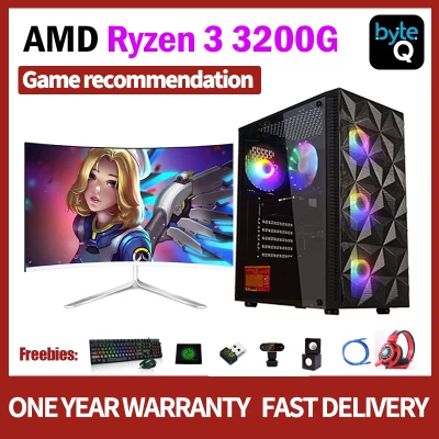Desktop Computer Set PC full set Gaming Computer Set Gaming Pc Cpu AMD Ryzen 3200G Quad-Core Up To 4.0 GHZ With 8G/16G Memory 60G 120G 240G ssd 500g 1T hdd DIY Desktop computer with RGB LED fans PUBG LOL GAT5