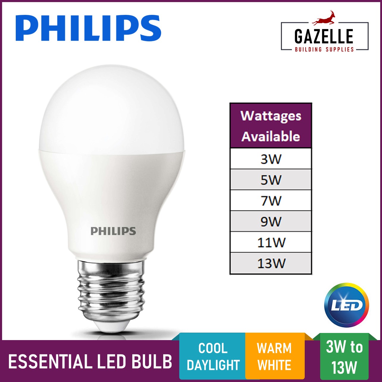 Philips Essential LED Light Bulb Warm White - 5 Watts Lazada PH