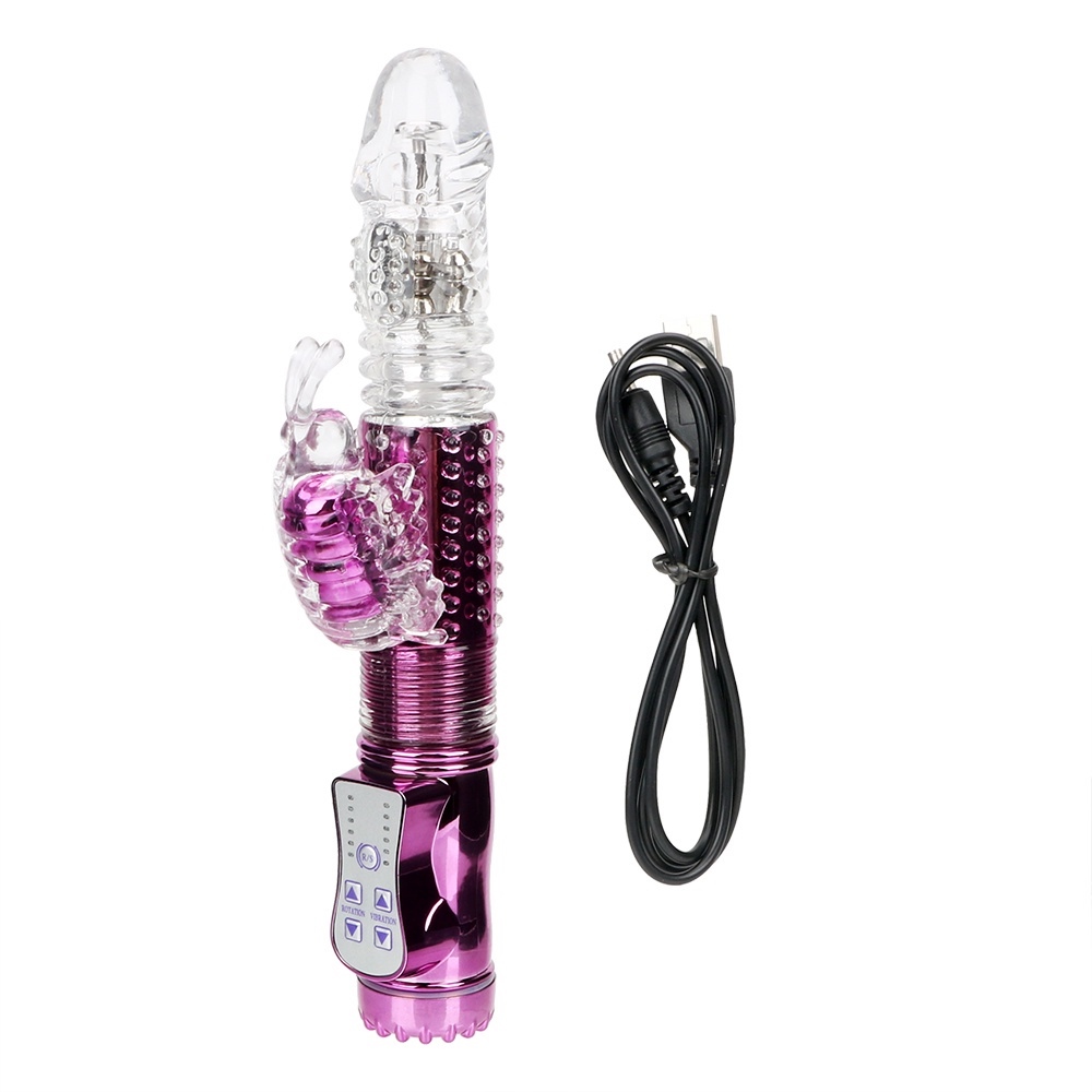 Sg Butterfly Vibrator Telescopic Rotating Bead Rods Dildo Dual