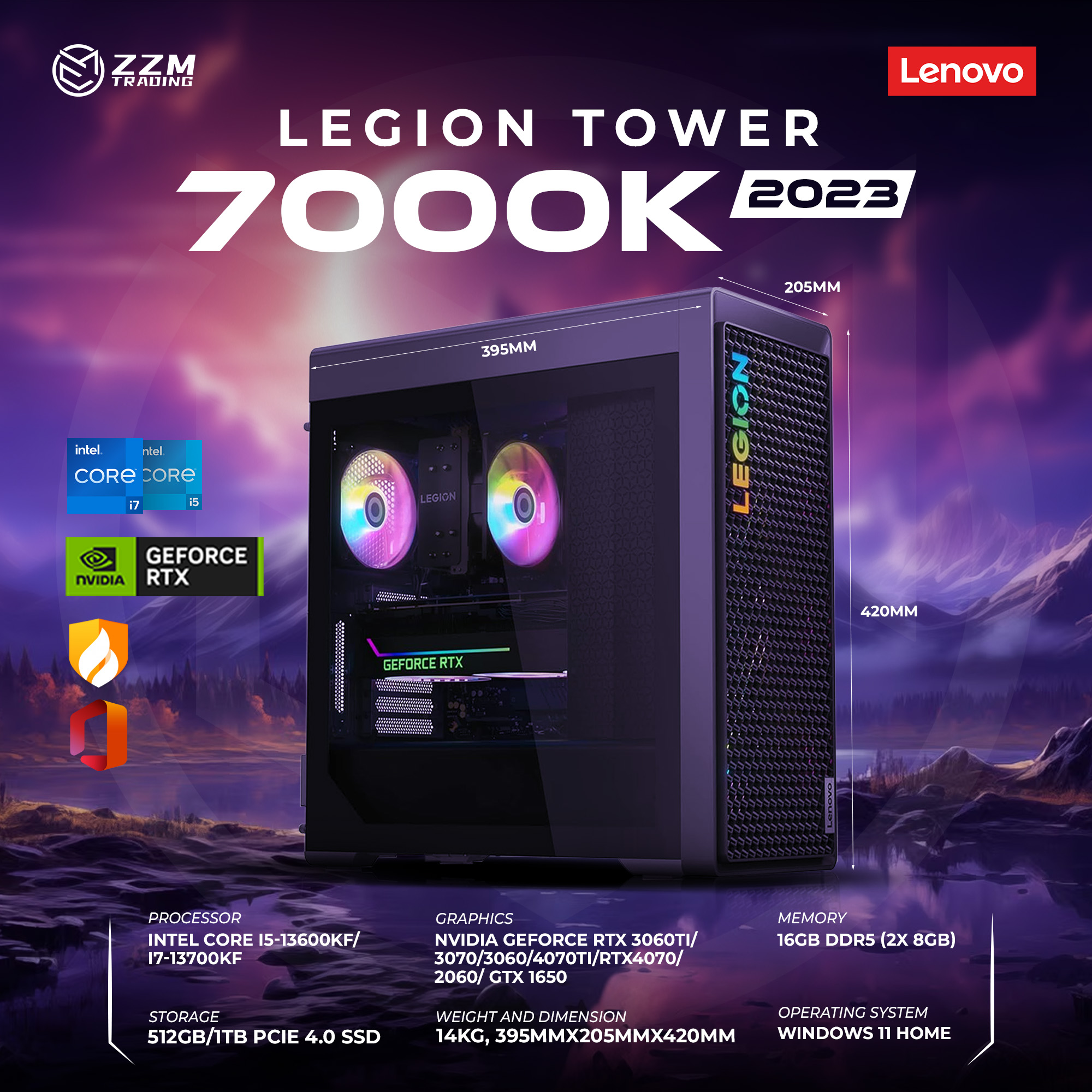 Lenovo Legion Tower 7000k 2023 Cpu I5 13600kfi7 13700kf Rtx30303060ti307040704070ti 16gb 1397