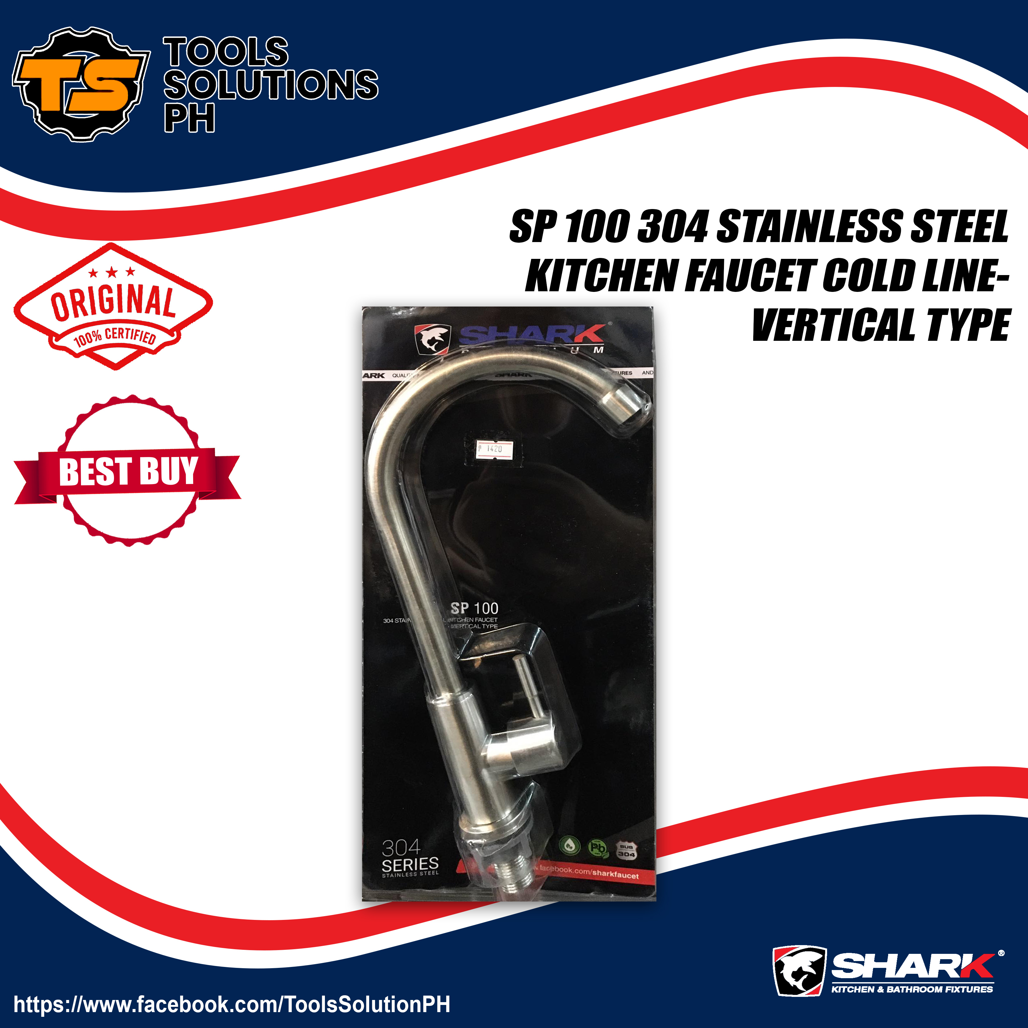 SHARK SP100 304 STAINLESS STEEL KITCHEN FAUCET COLD LINE VERTICAL TYPE