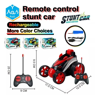 Aoli Rc Car High Tech Electric Remote Control Dump Truck Trick 360 Degree Roll Glowing Spoof Stunt Double Sided Car Kids Toys Children Gift