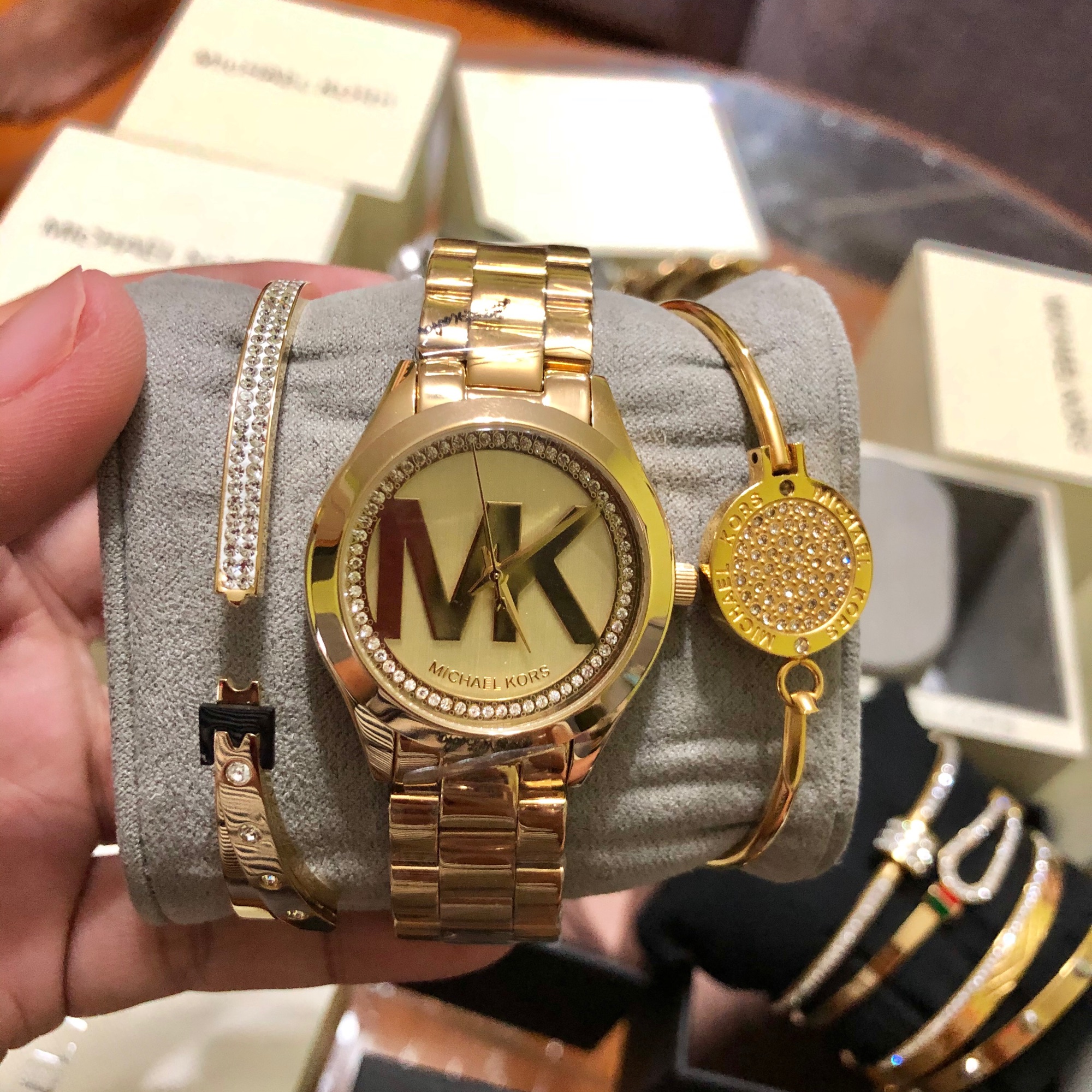 mk watch with bangles