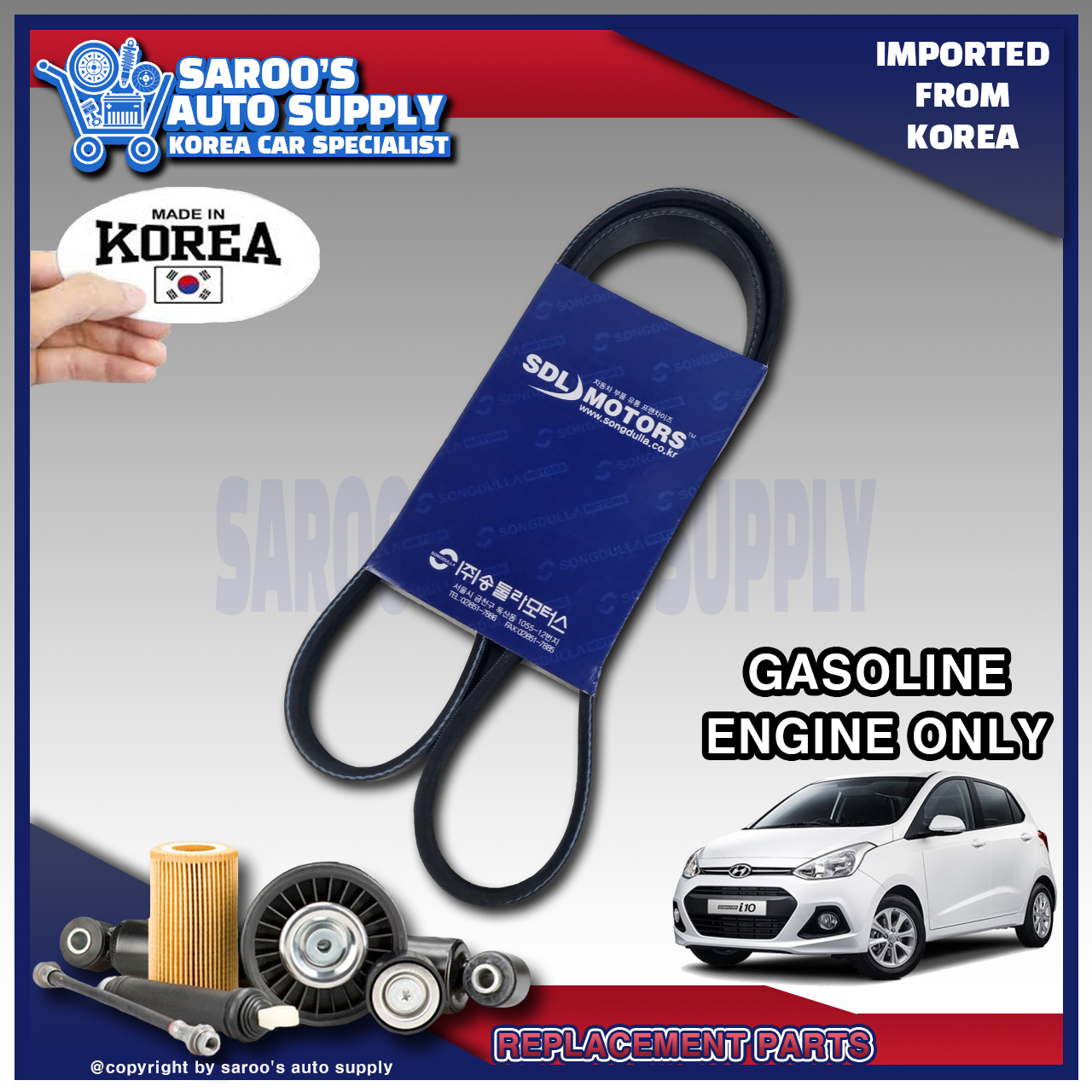 Fan Belt / Drive Belt / VRibbed Belt For Hyundai Grand I10 , Gas