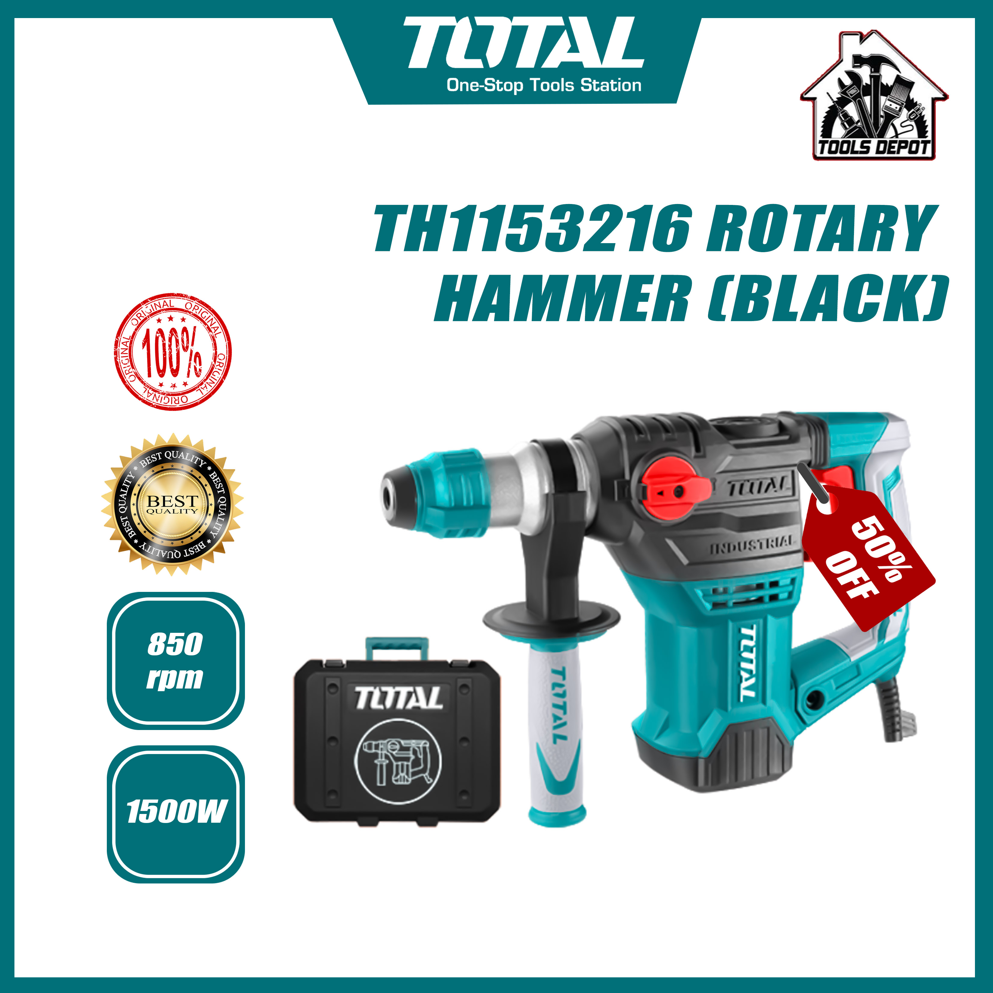 TOTAL ROTARY HAMMER DRILL 1500w (BLACK) Lazada PH