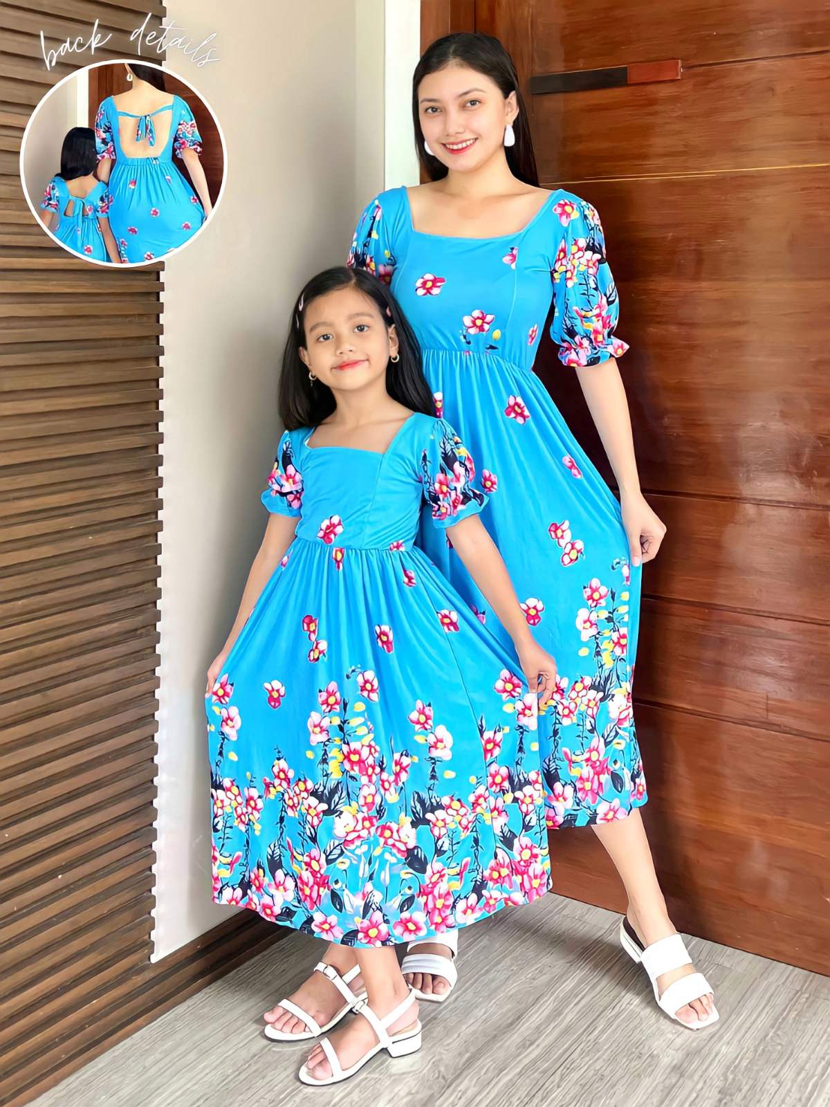 Dress itUP MNL Melody Mother Daughter Set Mommy and Me Matching Dresses Floral Printed Ruffled Lantern Sleeves A Line Long Dress Mom Daughter Matching Outfits Floral Overall Dress Mother and Daughter