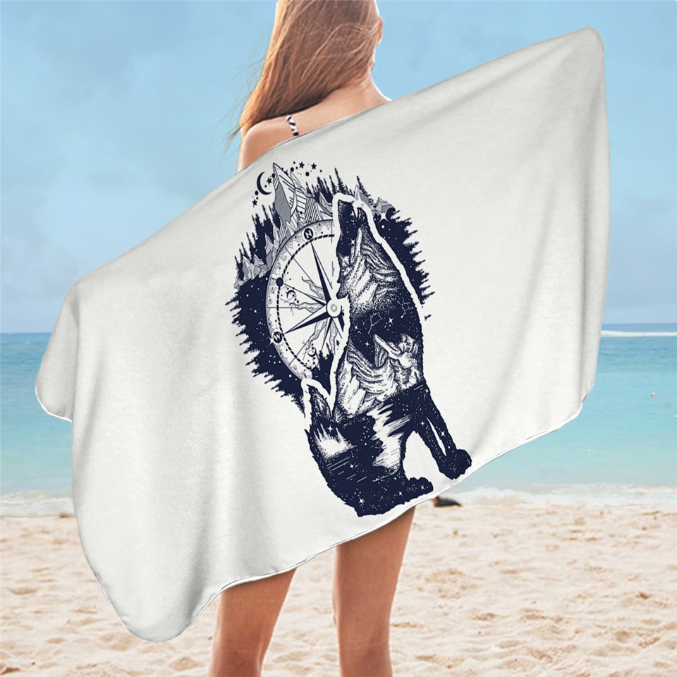 Wolf Bath Towel Bathroom Microfiber Large Beach Towels Native Tribal Animal  Watercolor Shower Towel Quick Dry