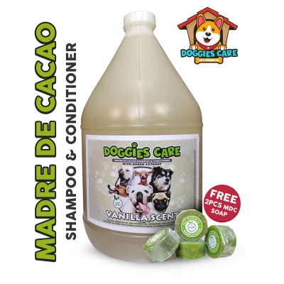 Madre de Cacao Shampoo & Conditioner with Guava Extracts Oatmeal Vanilla Scent 1 Gallon FREE MDC SOAP 2pcs Anti Tick and Flea, Anti Mange, Anti Fungal