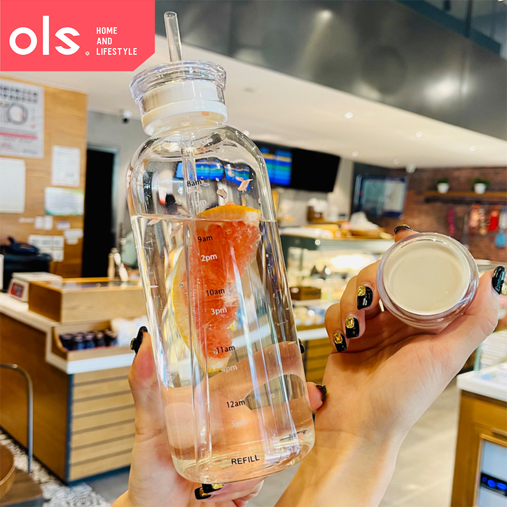 OLS Glass Bottle Juice Bottle Thermos Timescale Drinking Water Goal