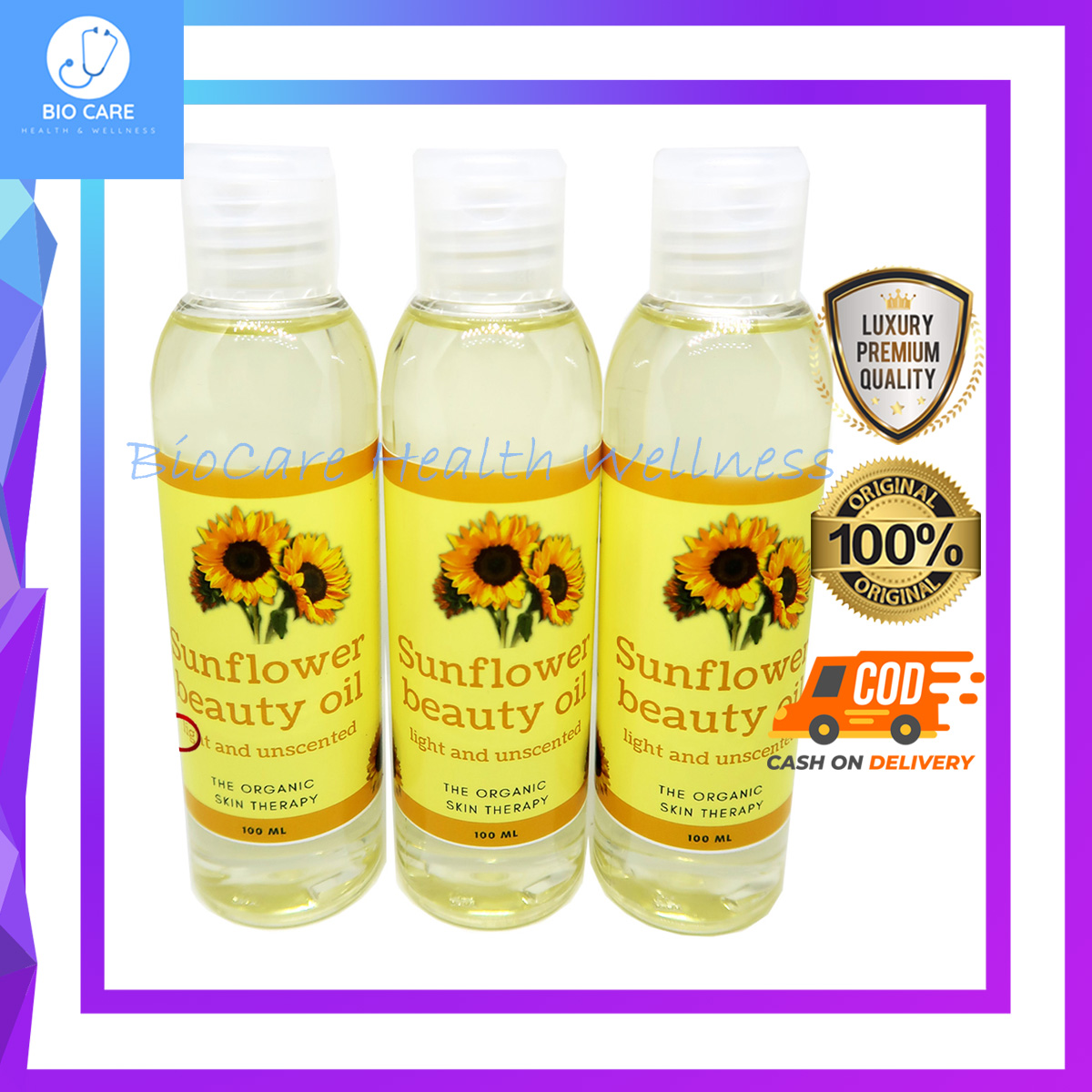 Sunflower Beauty Oil Pure Organic Cold Pressed Unscented for Sensitive
