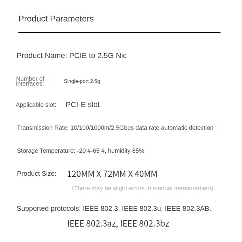 2.5Gbps Gigabit Network Adapter PCI-E 2.5G Network Card RJ45 LAN Controller Card RTL8125B Chip Network Card