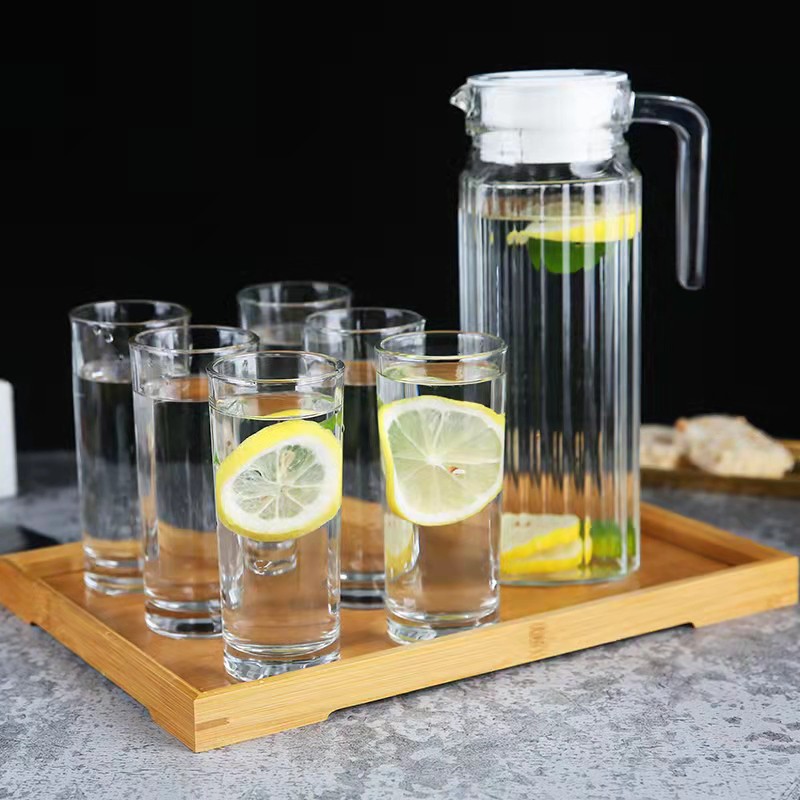 2pcs/set Vertical Stripe Transparent Glass Juice Pitcher With Lid