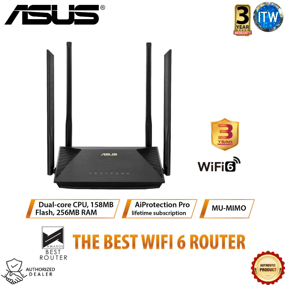 with AiProtection Classic network security powered by Trend Micro Router supporting MU-MIMO and OFDMA technology AX1800 802.11ax Dual Band WiFi 6 WiFi 6 ASUS RT-AX53U Wireless Router